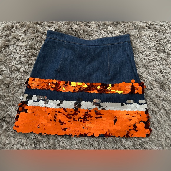 Miu Miu Sequin Embroidered Denim Skirt – Blue / Orange / Silver – Size 42 – NWT - Picture 3 of 10